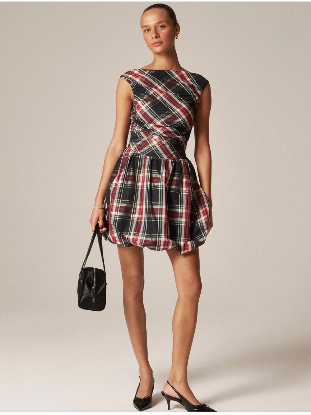 NWOT J.Crew Ruched Bubble-Hem Dress in Stewart Tartan Taffeta Size 6